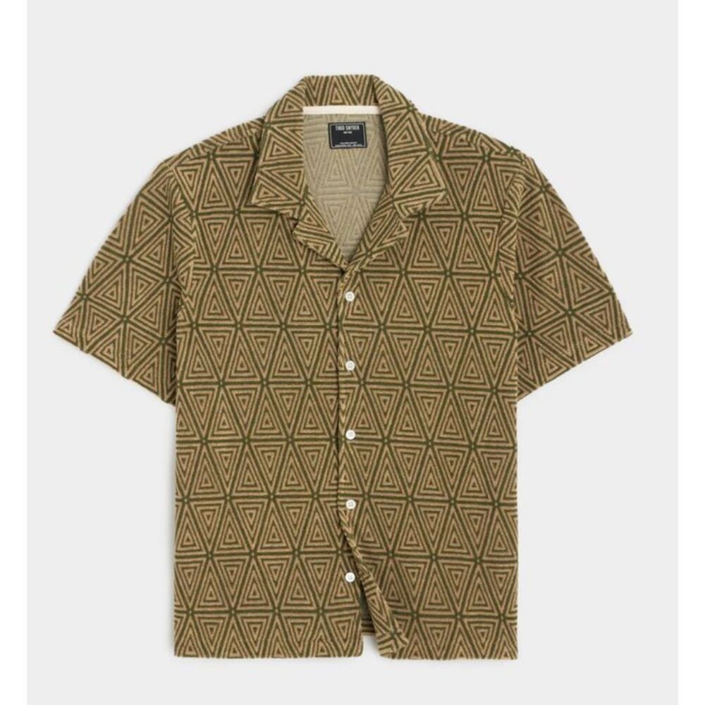 Todd Snyder Terry Jacquard Cabana Polo Shirt in Green Leaf (Size Small)